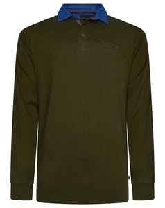 KAM Long Sleeve Plain Denim Collar Rugby Polo Dark Olive